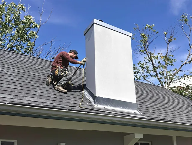 Wallingford Chimney Sweep team member finishing chimney construction in Wallingford, CT