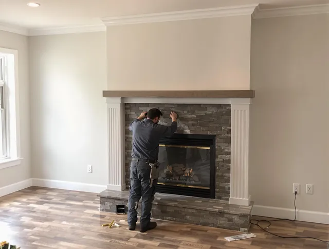 Wallingford Chimney Sweep finishing a custom fireplace install in Wallingford, CT